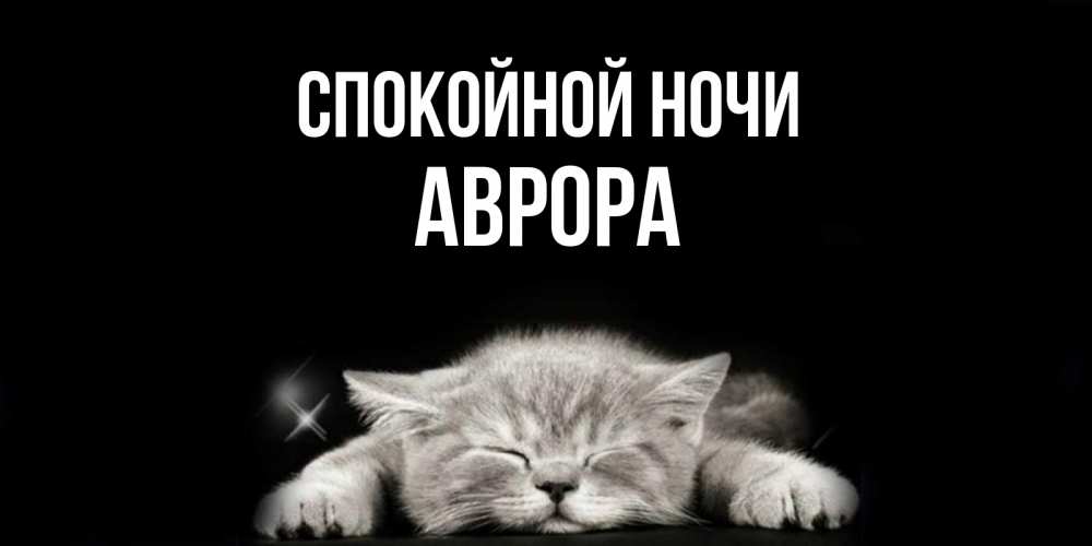 Открытка на каждый день с именем, Аврора Спокойной ночи спящий котик Прикольная открытка с пожеланием онлайн скачать бесплатно 