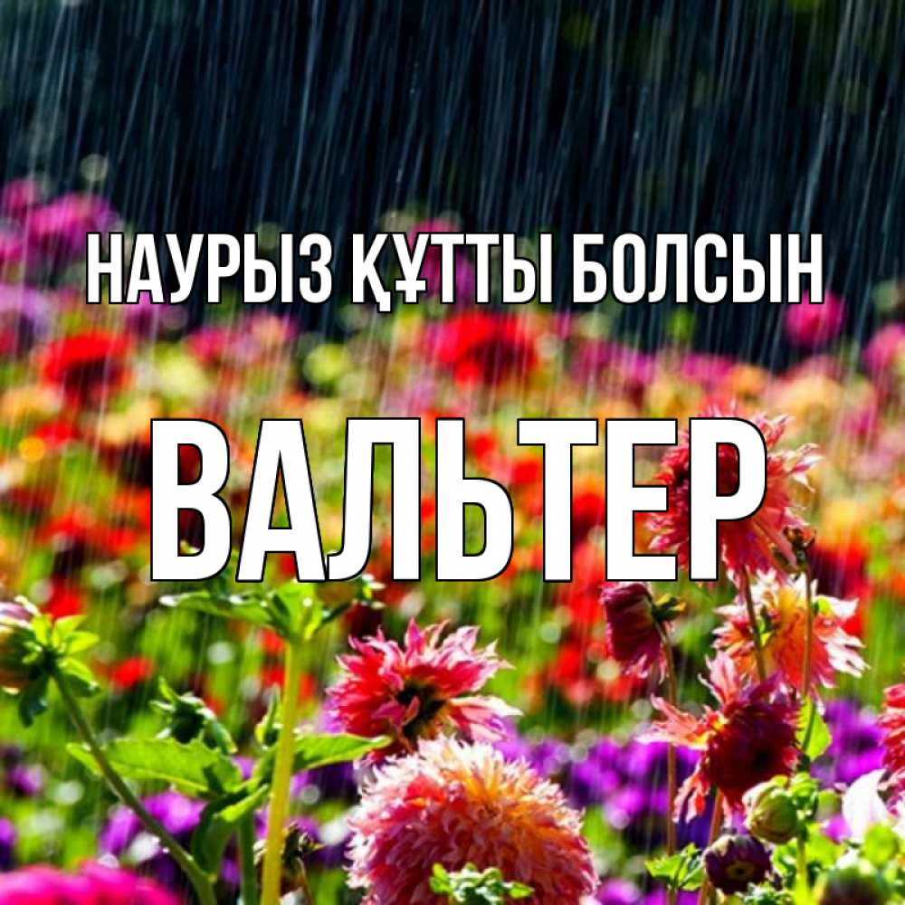 Открытка на каждый день с именем, Вальтер Наурыз құтты болсын цветы под дождиком к наурызу Прикольная открытка с пожеланием онлайн скачать бесплатно 