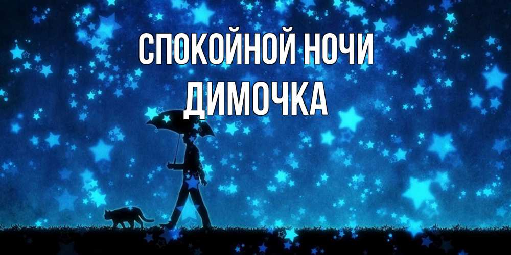 Открытка на каждый день с именем, Димочка Спокойной ночи ночные прогулки с котом под звездами Прикольная открытка с пожеланием онлайн скачать бесплатно 