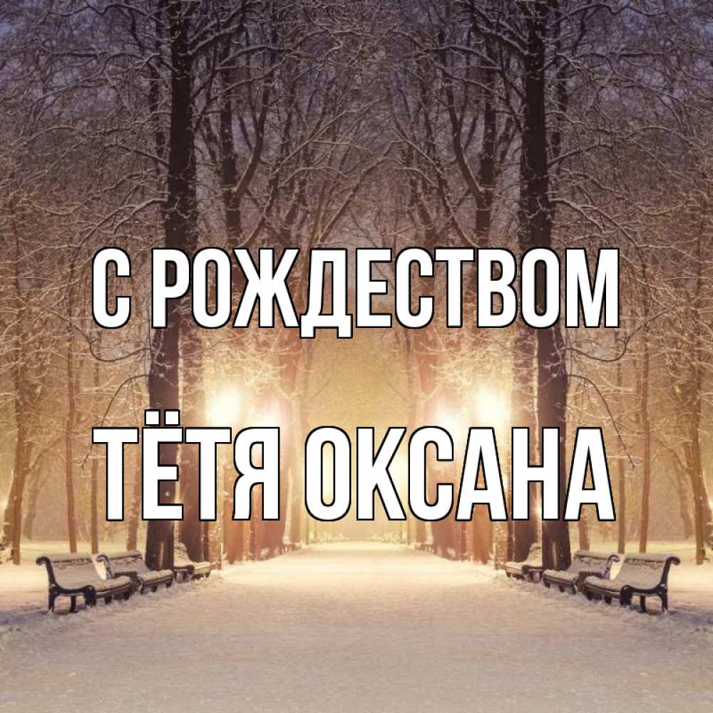 Открытка на каждый день с именем, Тётя-Оксана С рождеством зима, парк, фонарь, лес Прикольная открытка с пожеланием онлайн скачать бесплатно 