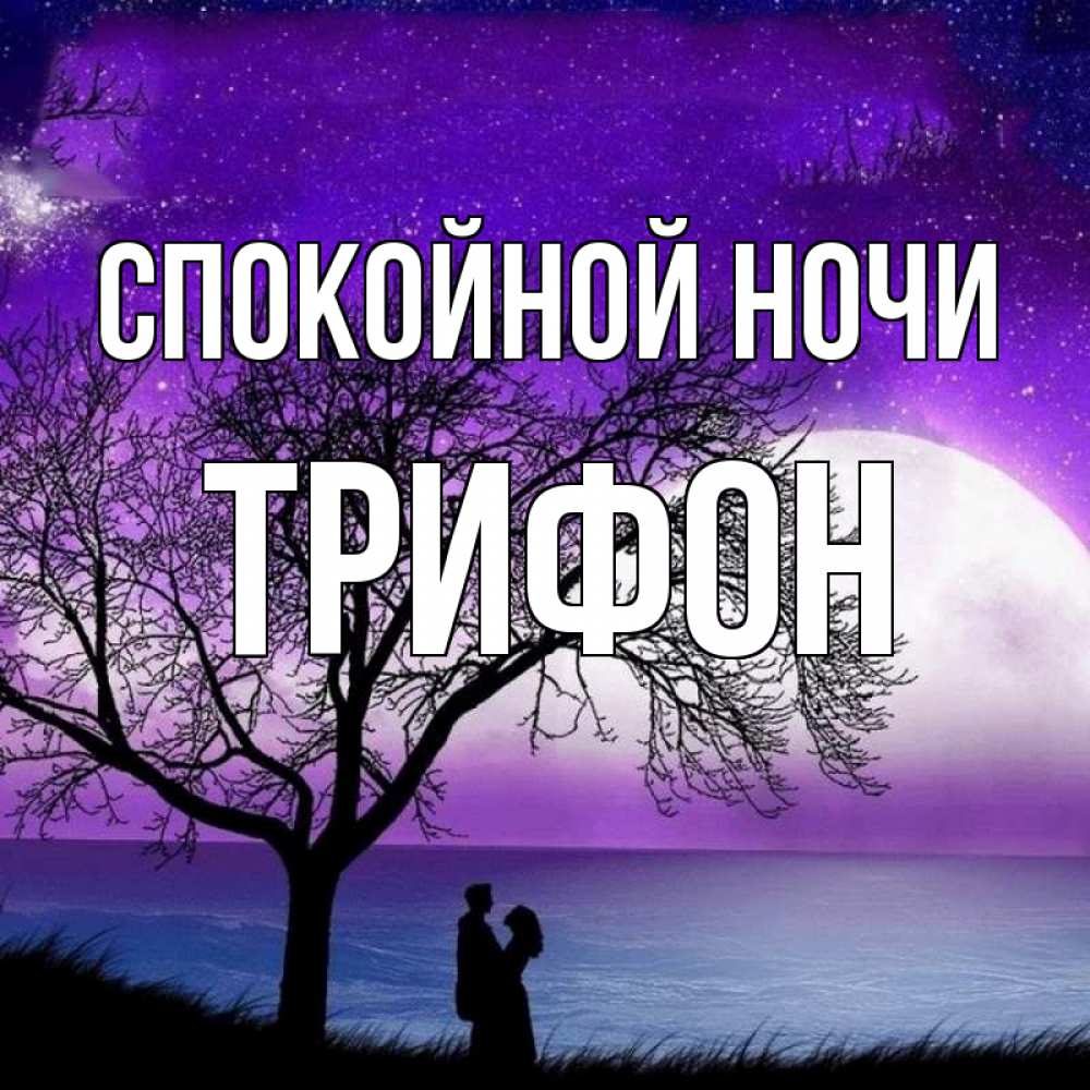 Открытка на каждый день с именем, Трифон Спокойной ночи огромная луна и парочка Прикольная открытка с пожеланием онлайн скачать бесплатно 