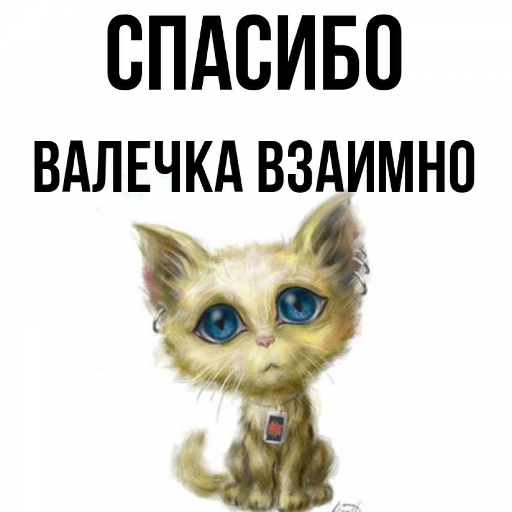 Открытка на каждый день с именем, Валечка-взаимно Спасибо рисованный кот благодарит вас Прикольная открытка с пожеланием онлайн скачать бесплатно 