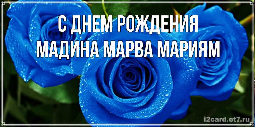 Открытка на каждый день с именем, Мадина-марва-мариям С днем рождения розы с синим цветом Прикольная открытка с пожеланием онлайн скачать бесплатно 