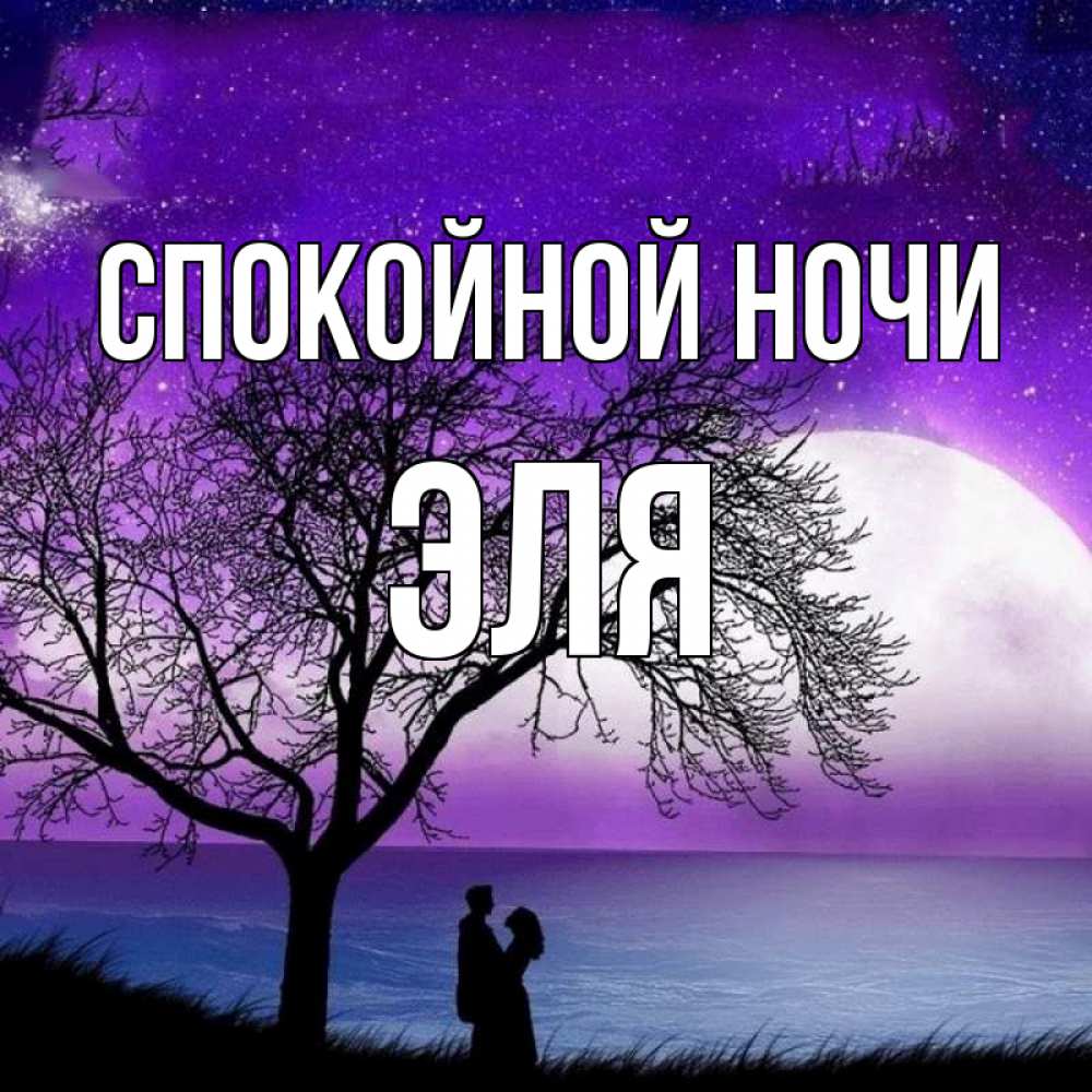 Открытка на каждый день с именем, Эля Спокойной ночи огромная луна и парочка Прикольная открытка с пожеланием онлайн скачать бесплатно 
