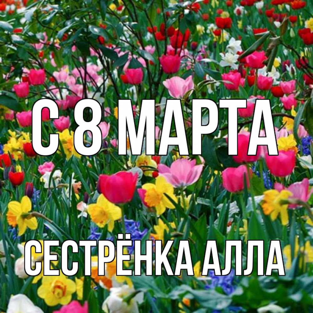 Открытка на каждый день с именем, Сестрёнка-Алла С 8 МАРТА с международным женским днем поздравления для женщины Прикольная открытка с пожеланием онлайн скачать бесплатно 
