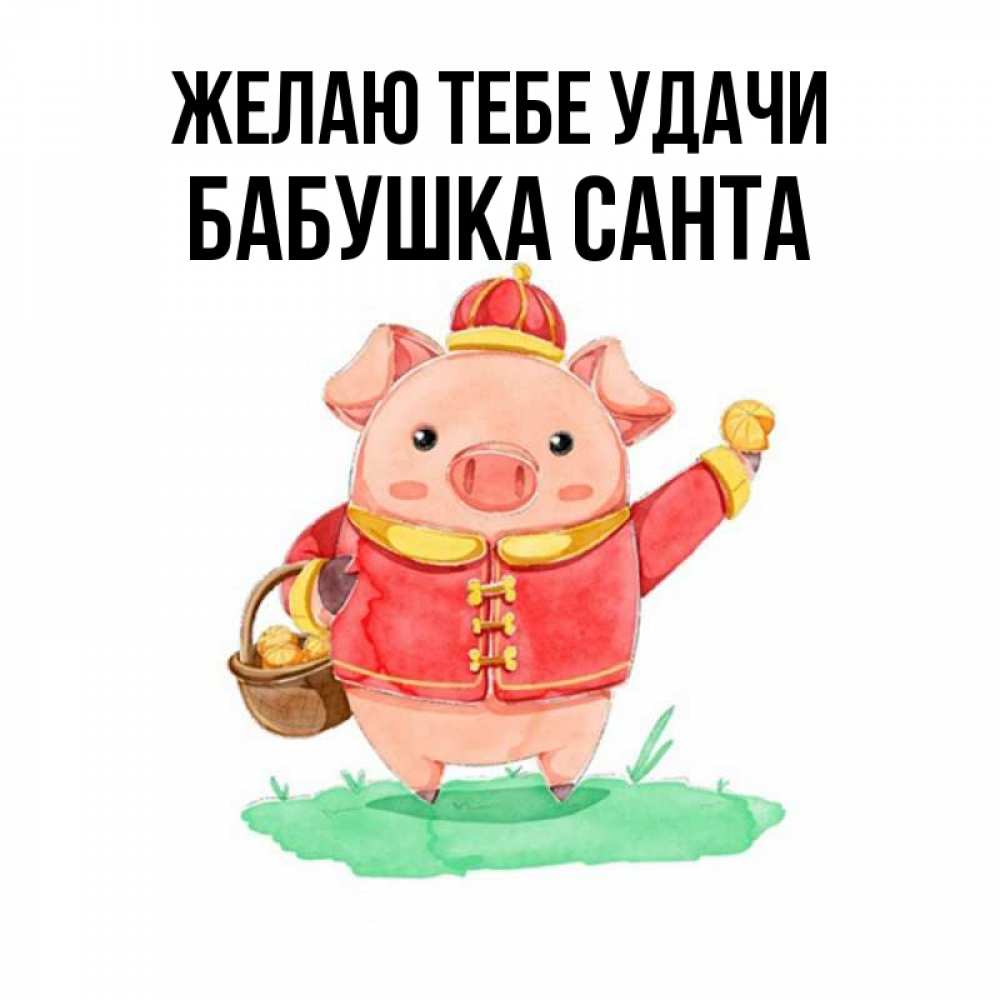 Открытка на каждый день с именем, Бабушка-Санта Желаю тебе удачи поросенок Прикольная открытка с пожеланием онлайн скачать бесплатно 