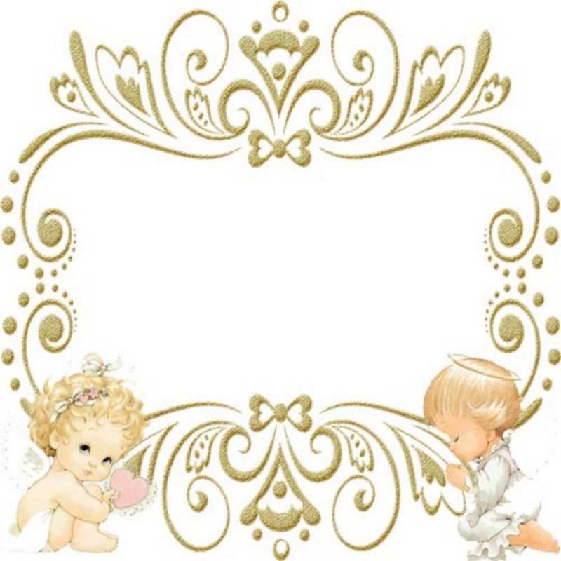 Открытка Ангелы и красивая рамочка  с именинами поздравляют два красивых ангела. Один с сердечком другой молится  С днем ангела 