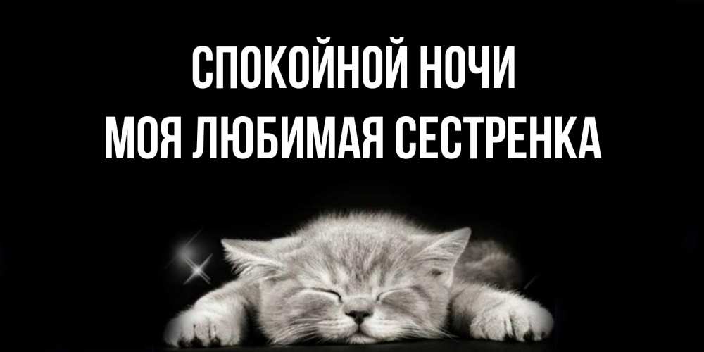 Открытка на каждый день с именем, Моя-любимая-сестренка Спокойной ночи спящий котик Прикольная открытка с пожеланием онлайн скачать бесплатно 