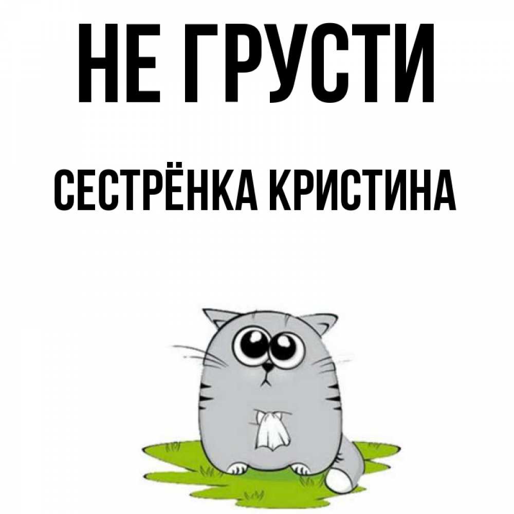 Открытка на каждый день с именем, Сестрёнка-Кристина Не грусти грустный котяра Прикольная открытка с пожеланием онлайн скачать бесплатно 