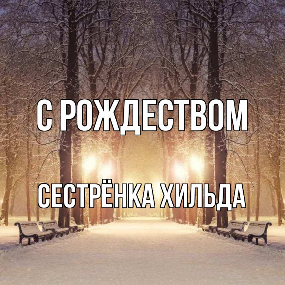 Открытка на каждый день с именем, Сестрёнка-Хильда С рождеством зима, парк, фонарь, лес Прикольная открытка с пожеланием онлайн скачать бесплатно 