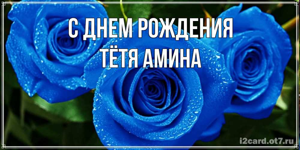Открытка на каждый день с именем, Тётя-Амина С днем рождения розы с синим цветом Прикольная открытка с пожеланием онлайн скачать бесплатно 