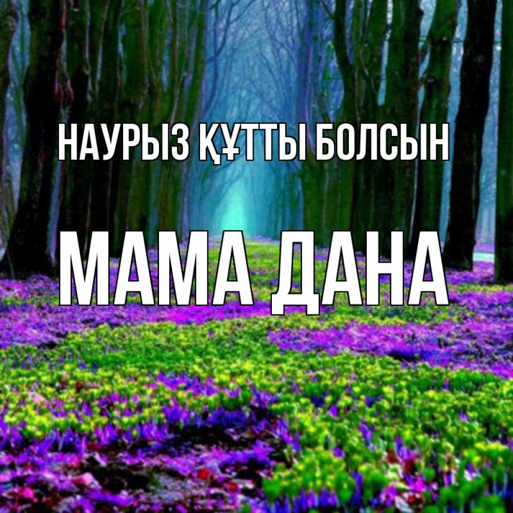 Открытка на каждый день с именем, Мама-Дана Наурыз құтты болсын фиолетовые цветы в лесу 1 Прикольная открытка с пожеланием онлайн скачать бесплатно 