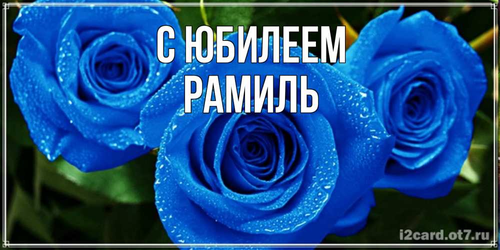 Открытка на каждый день с именем, Рамиль С юбилеем розы с синим цветом Прикольная открытка с пожеланием онлайн скачать бесплатно 