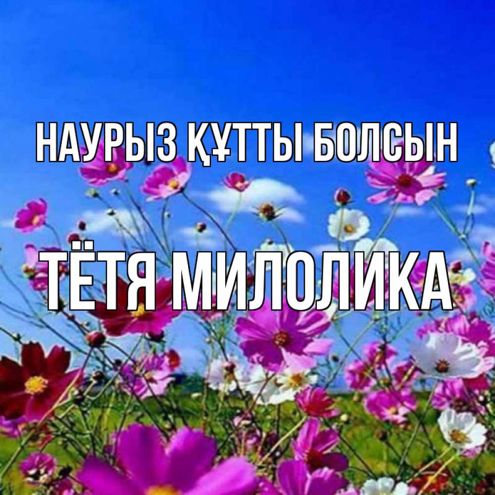 Открытка на каждый день с именем, Тётя-Милолика Наурыз құтты болсын цветы Прикольная открытка с пожеланием онлайн скачать бесплатно 