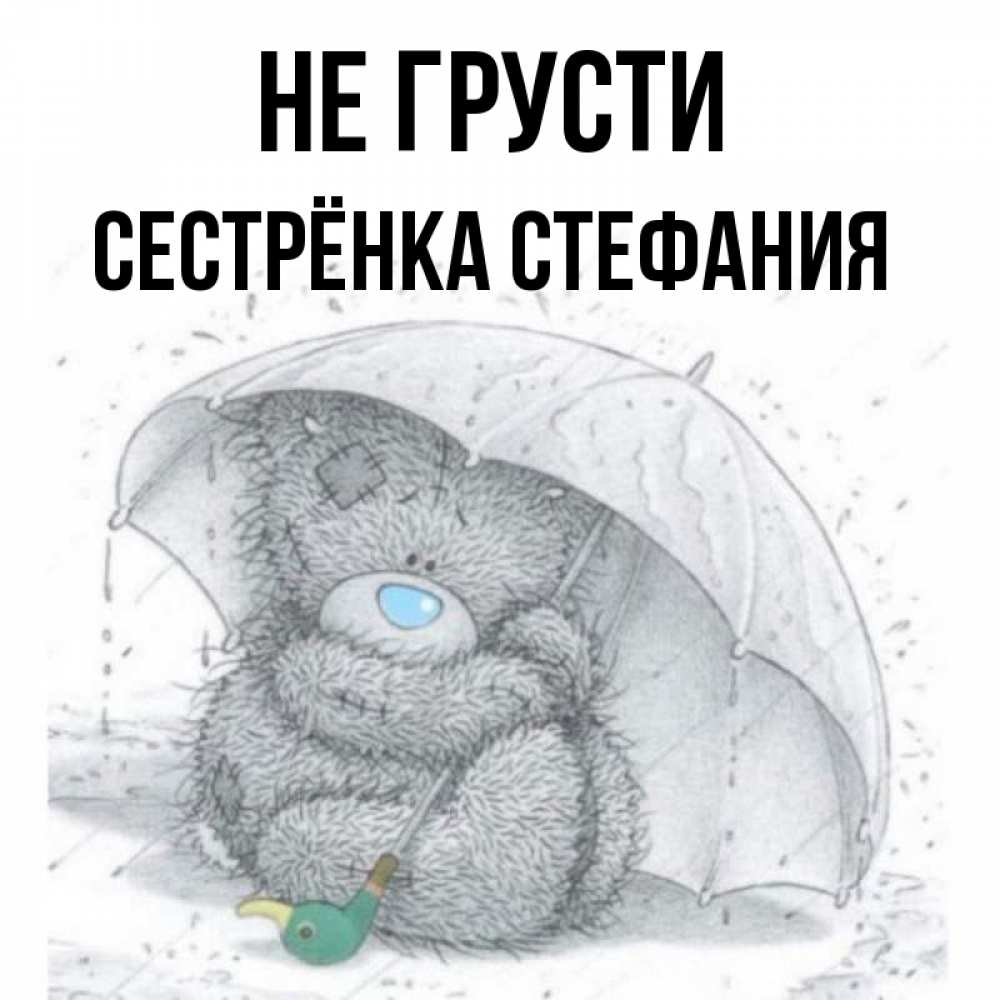 Открытка на каждый день с именем, Сестрёнка-Стефания Не грусти спасите мишку Тедди Прикольная открытка с пожеланием онлайн скачать бесплатно 