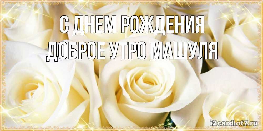 Открытка на каждый день с именем, Доброе-утро-Машуля С днем рождения розочки белого цвета на открытке Прикольная открытка с пожеланием онлайн скачать бесплатно 