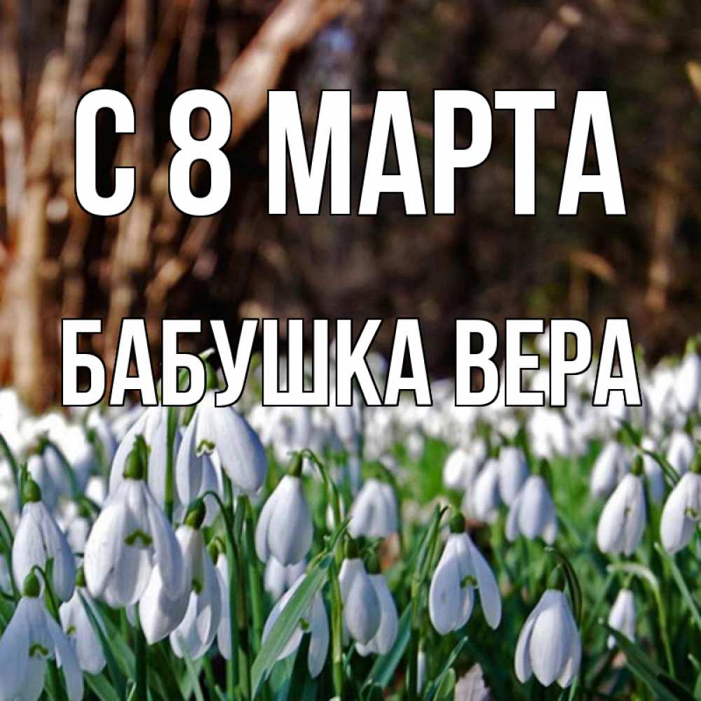 Открытка на каждый день с именем, Бабушка-Вера С 8 МАРТА с подснежниками 1 Прикольная открытка с пожеланием онлайн скачать бесплатно 