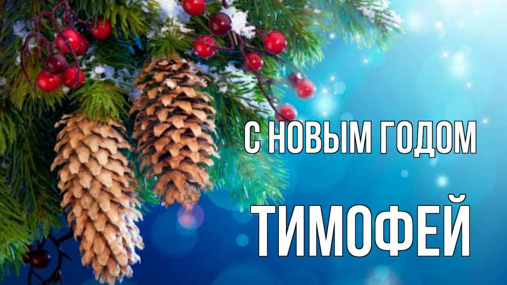 Открытка на каждый день с именем, Тимофей С новым годом Новый год, ель, шишки Прикольная открытка с пожеланием онлайн скачать бесплатно 