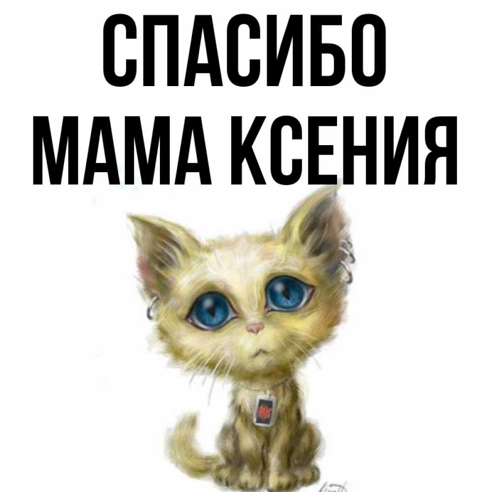 Открытка на каждый день с именем, Мама-Ксения Спасибо рисованный кот благодарит вас Прикольная открытка с пожеланием онлайн скачать бесплатно 