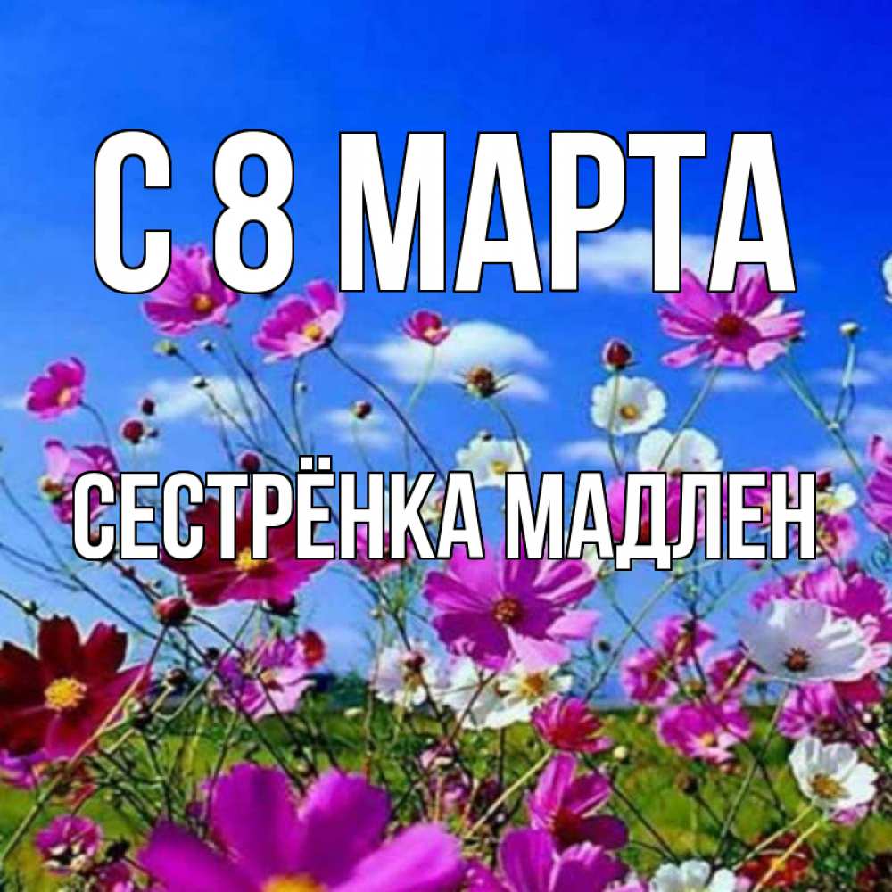 Открытка на каждый день с именем, Сестрёнка-Мадлен С 8 марта цветы Прикольная открытка с пожеланием онлайн скачать бесплатно 