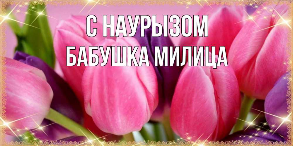 Открытка на каждый день с именем, Бабушка-Милица С наурызом тюльпаны для женщины на праздник весны наурыз Прикольная открытка с пожеланием онлайн скачать бесплатно 