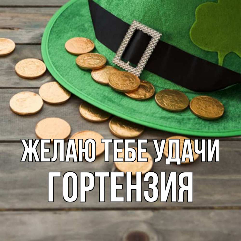 Открытка на каждый день с именем, Гортензия Желаю тебе удачи монеты Прикольная открытка с пожеланием онлайн скачать бесплатно 