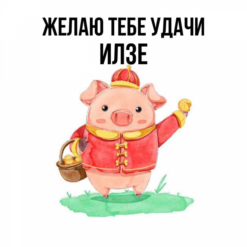 Открытка на каждый день с именем, Илзе Желаю тебе удачи поросенок Прикольная открытка с пожеланием онлайн скачать бесплатно 