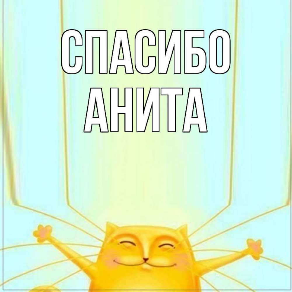 Открытка на каждый день с именем, Анита Спасибо кот с усами благодарит Прикольная открытка с пожеланием онлайн скачать бесплатно 