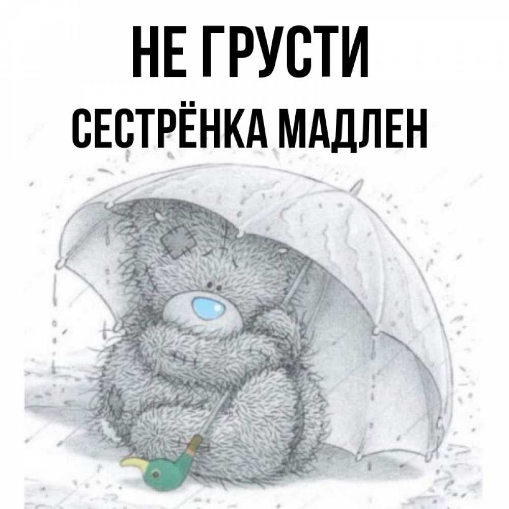 Открытка на каждый день с именем, Сестрёнка-Мадлен Не грусти спасите мишку Тедди Прикольная открытка с пожеланием онлайн скачать бесплатно 