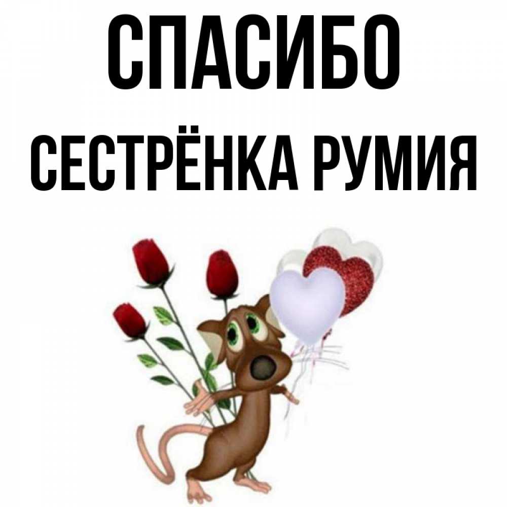Открытка на каждый день с именем, Сестрёнка-Румия Спасибо песик с шариками в форме сердец Прикольная открытка с пожеланием онлайн скачать бесплатно 