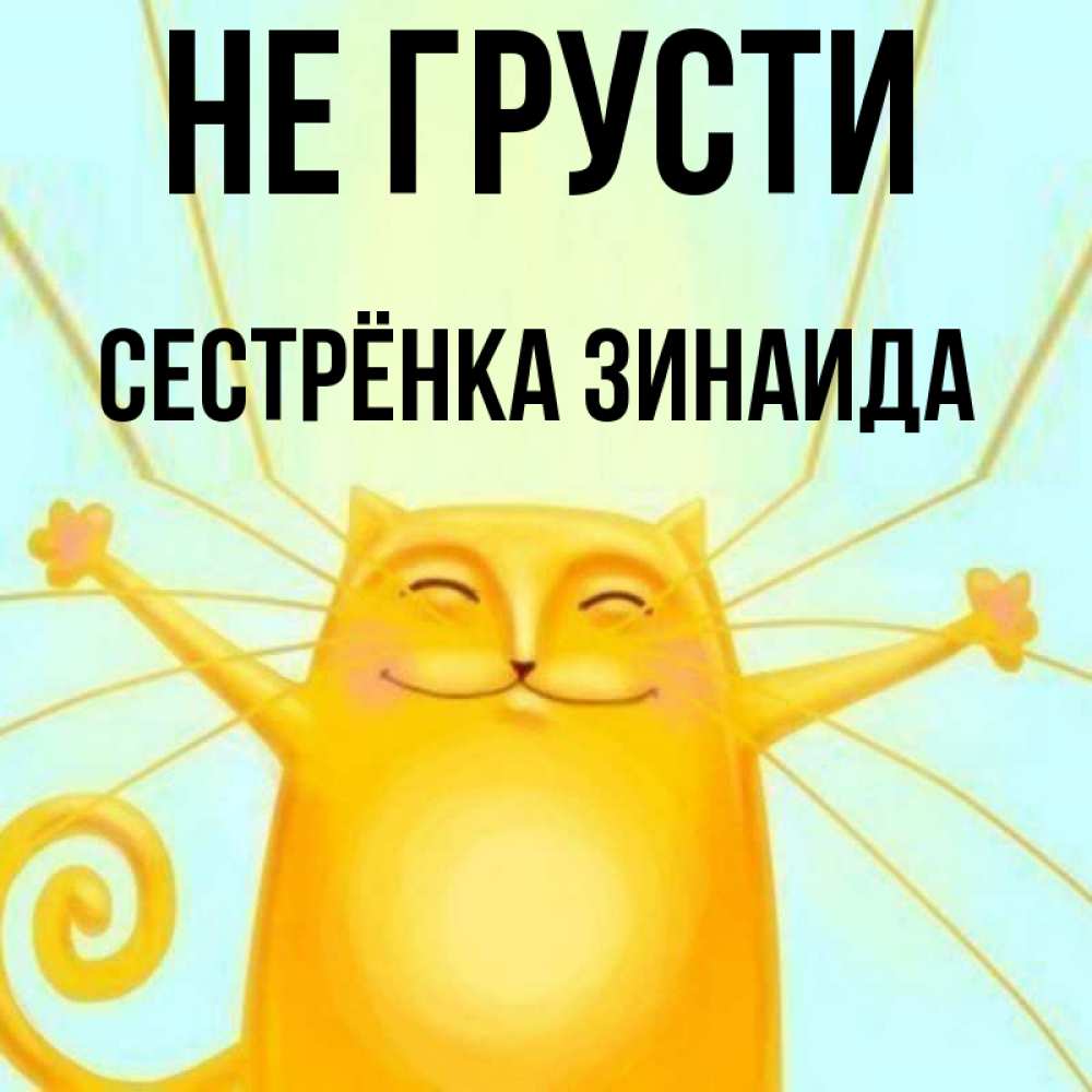 Открытка на каждый день с именем, Сестрёнка-Зинаида Не грусти обнимашки усатые Прикольная открытка с пожеланием онлайн скачать бесплатно 