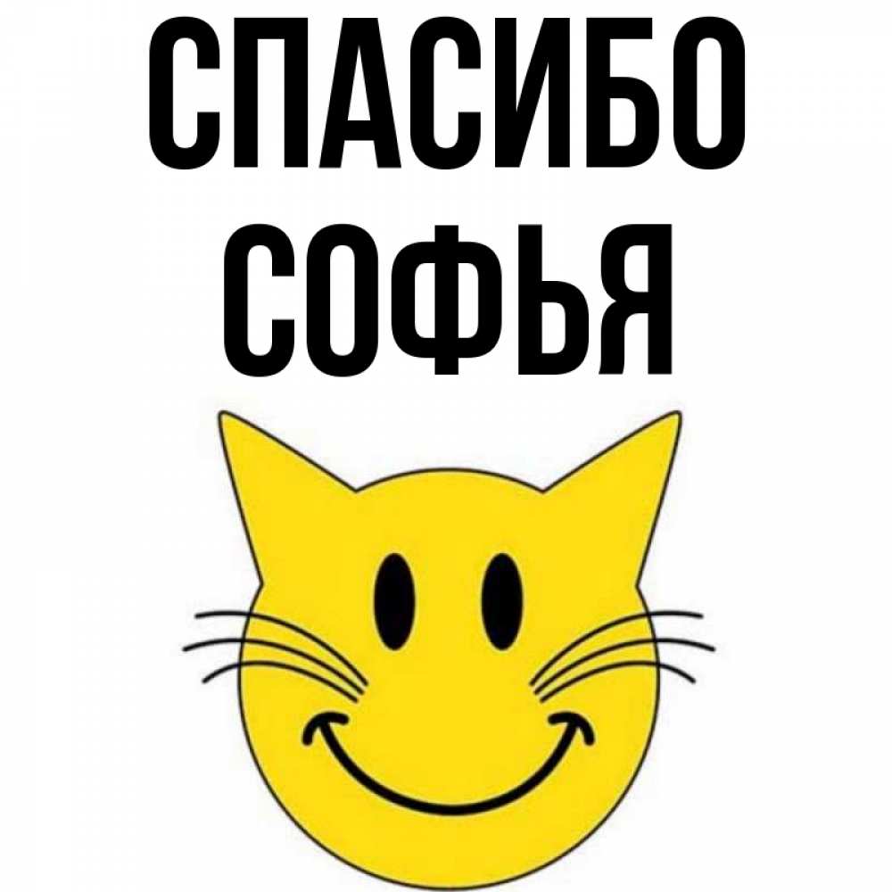 Открытка на каждый день с именем, Софья Спасибо улыбающийся смайл кот Прикольная открытка с пожеланием онлайн скачать бесплатно 