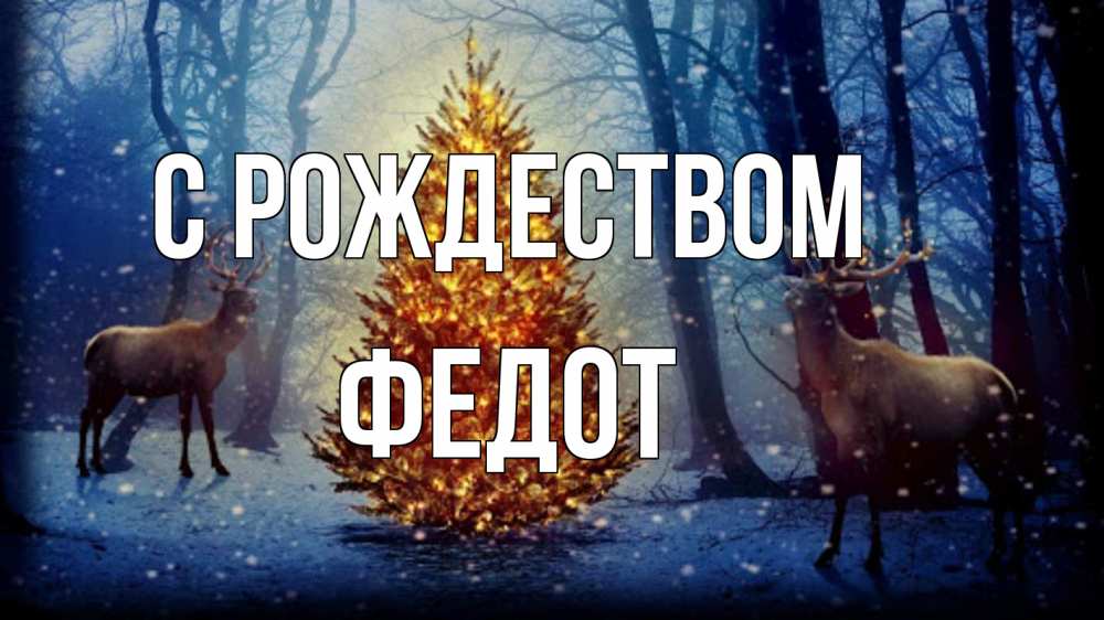 Открытка на каждый день с именем, Федот С рождеством олени, новогодняя елка Прикольная открытка с пожеланием онлайн скачать бесплатно 