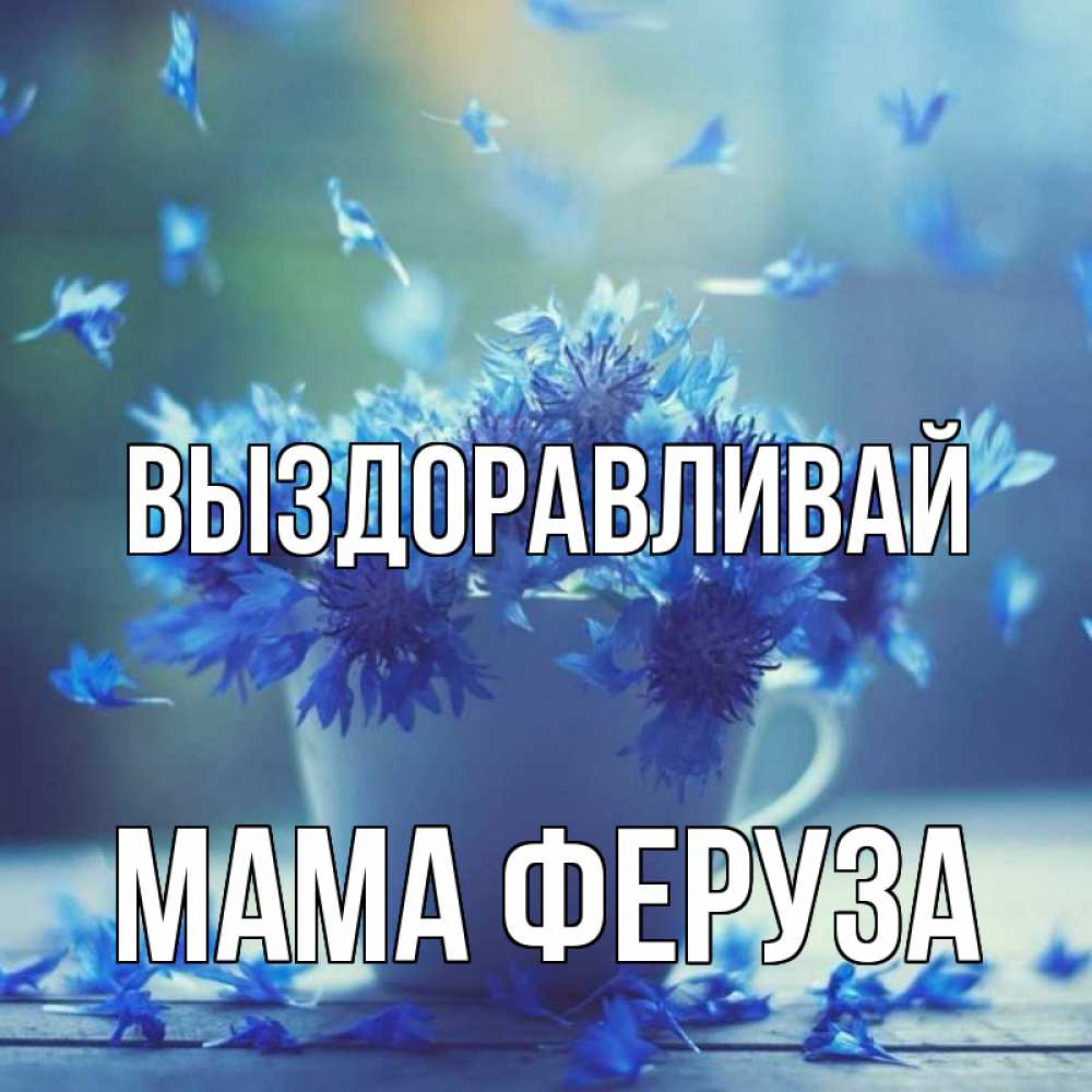 Открытка на каждый день с именем, Мама-Феруза Выздоравливай кружка с зельем и цветами Прикольная открытка с пожеланием онлайн скачать бесплатно 