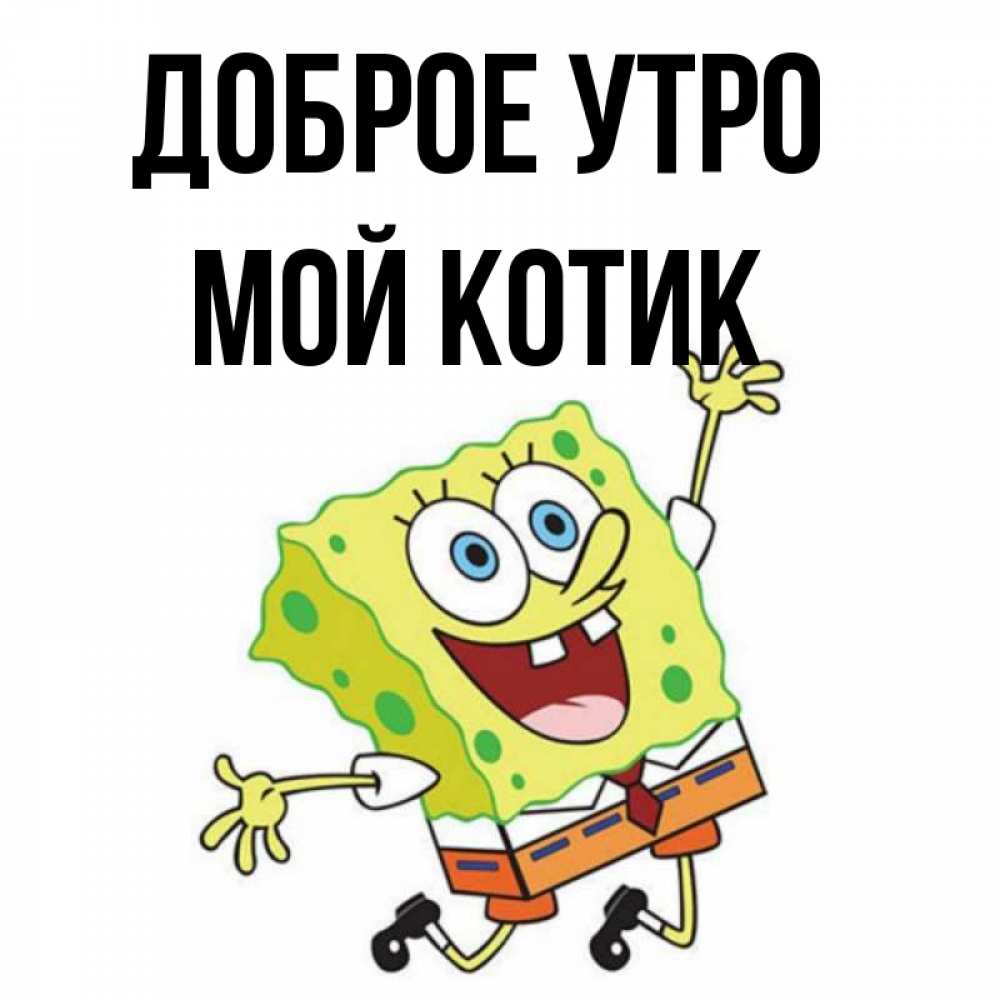 Открытка на каждый день с именем, Мой-Котик Доброе утро улыбающийся спанч Боб Прикольная открытка с пожеланием онлайн скачать бесплатно 