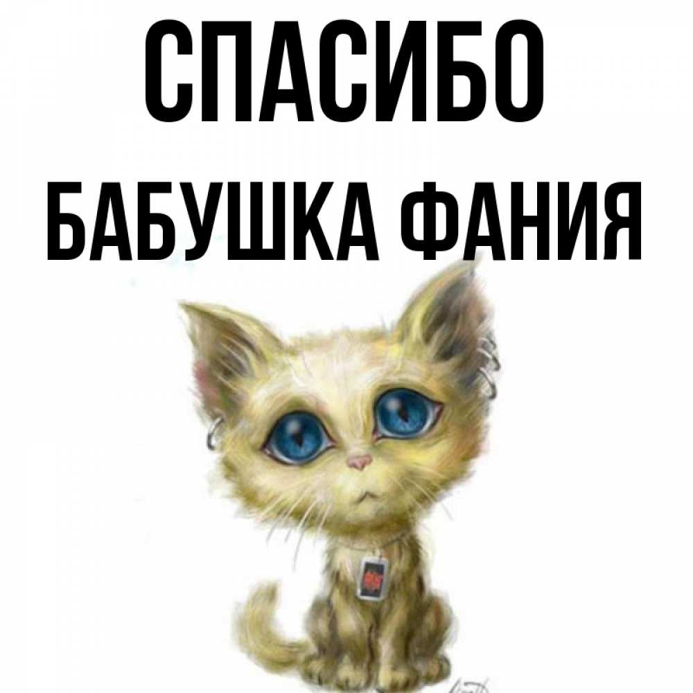 Открытка на каждый день с именем, Бабушка-Фания Спасибо рисованный кот благодарит вас Прикольная открытка с пожеланием онлайн скачать бесплатно 