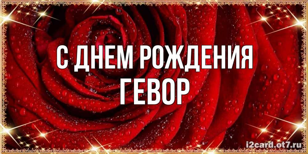 Открытка на каждый день с именем, Гевор С днем рождения роса на розе блестящая в лучах солнца Прикольная открытка с пожеланием онлайн скачать бесплатно 