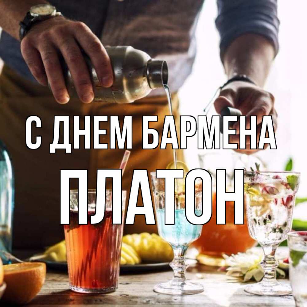 Открытка на каждый день с именем, Платон С днем бармена с днем бармена Прикольная открытка с пожеланием онлайн скачать бесплатно 
