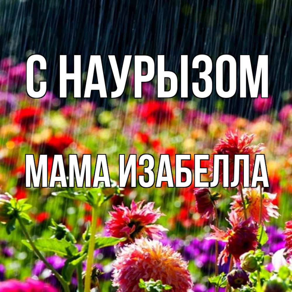 Открытка на каждый день с именем, Мама-Изабелла С наурызом цветы под дождиком к международному женскому дню Прикольная открытка с пожеланием онлайн скачать бесплатно 