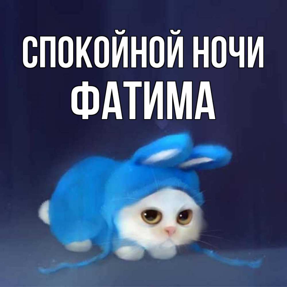 Открытка на каждый день с именем, Фатима Спокойной ночи кот в голубом костюме кролика с ушками Прикольная открытка с пожеланием онлайн скачать бесплатно 