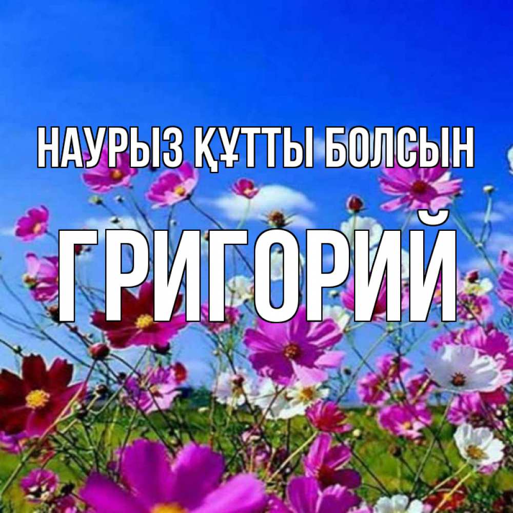 Открытка на каждый день с именем, Григорий Наурыз құтты болсын цветы Прикольная открытка с пожеланием онлайн скачать бесплатно 