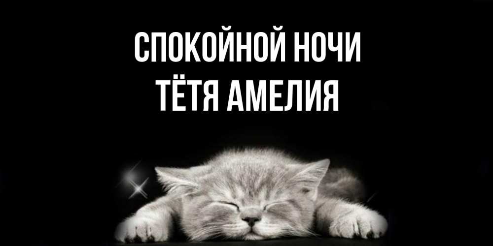 Открытка на каждый день с именем, Тётя-Амелия Спокойной ночи спящий котик Прикольная открытка с пожеланием онлайн скачать бесплатно 