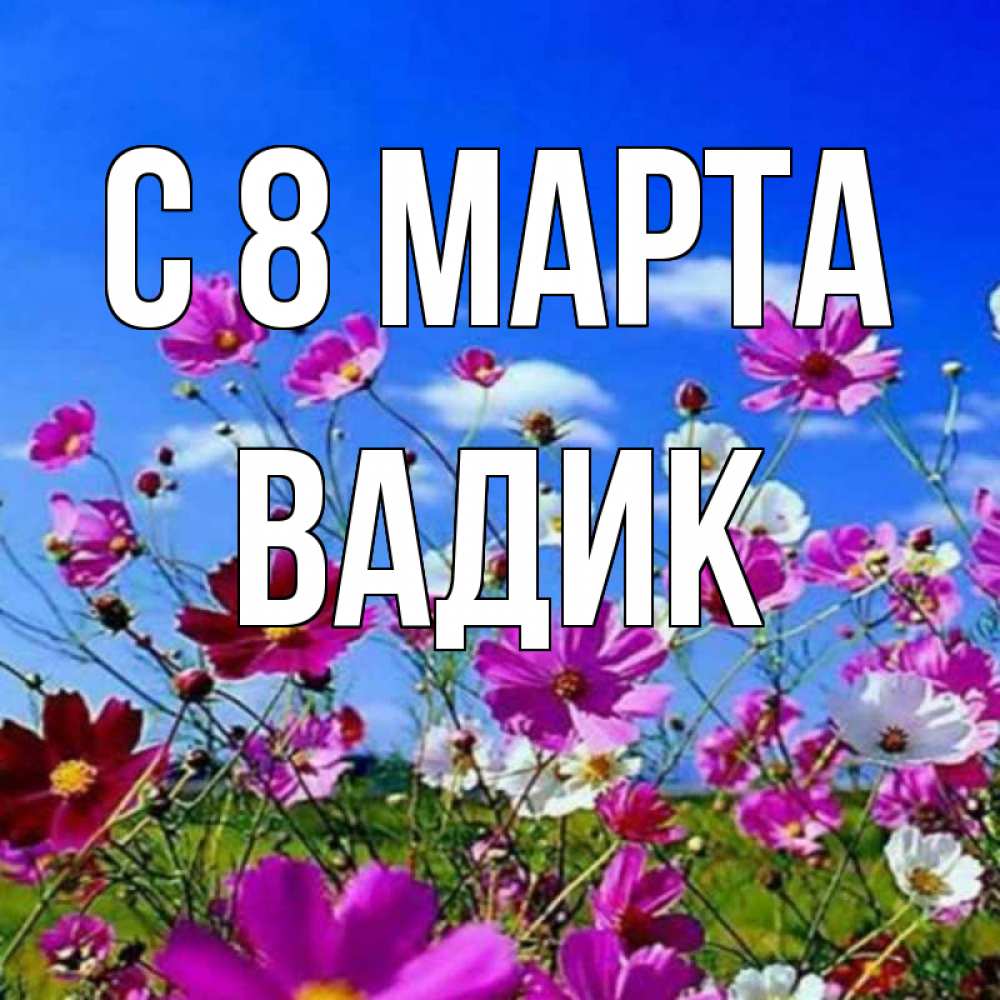 Открытка на каждый день с именем, Вадик С 8 МАРТА цветы Прикольная открытка с пожеланием онлайн скачать бесплатно 