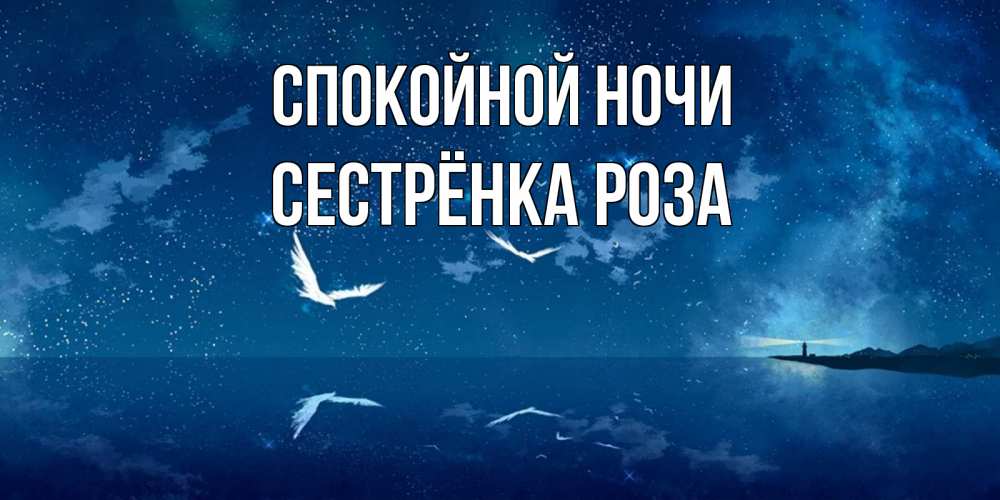 Открытка на каждый день с именем, Сестрёнка-Роза Спокойной ночи птицы летят на фоне ночного неба Прикольная открытка с пожеланием онлайн скачать бесплатно 