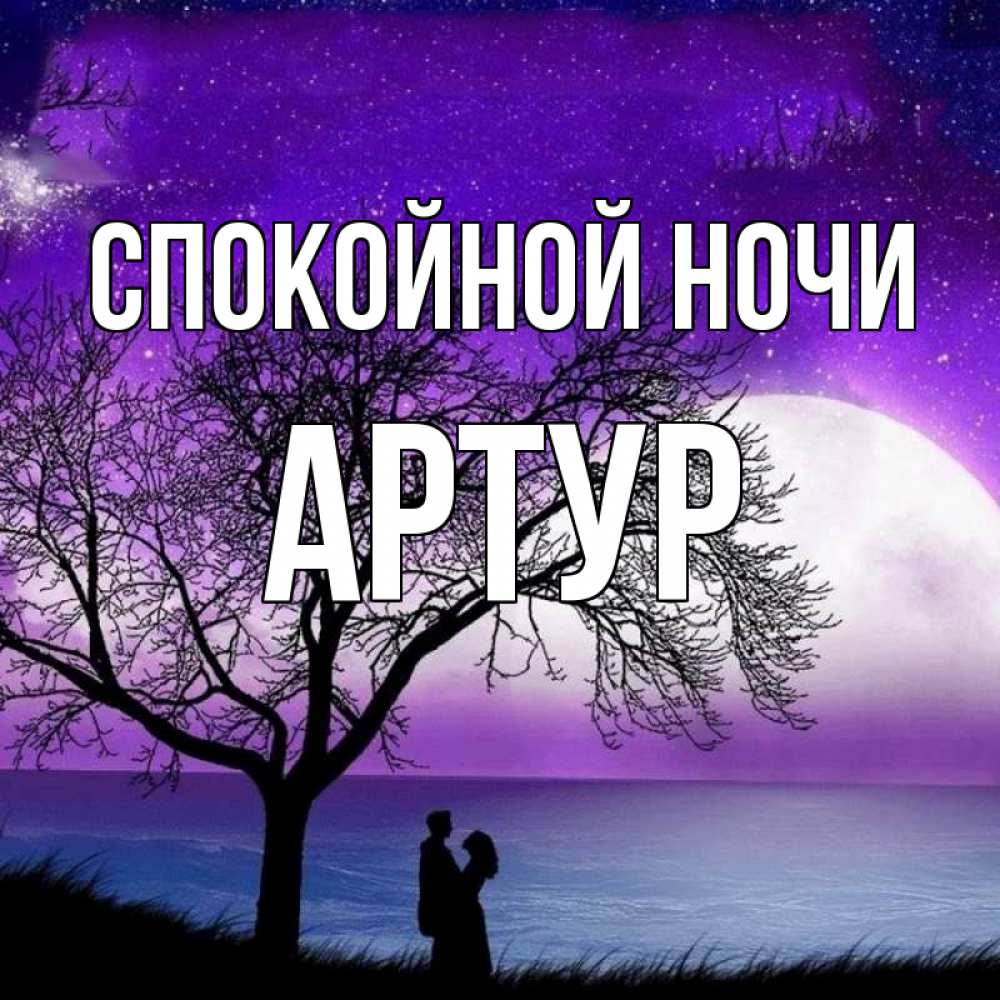 Открытка на каждый день с именем, Артур Спокойной ночи огромная луна и парочка Прикольная открытка с пожеланием онлайн скачать бесплатно 