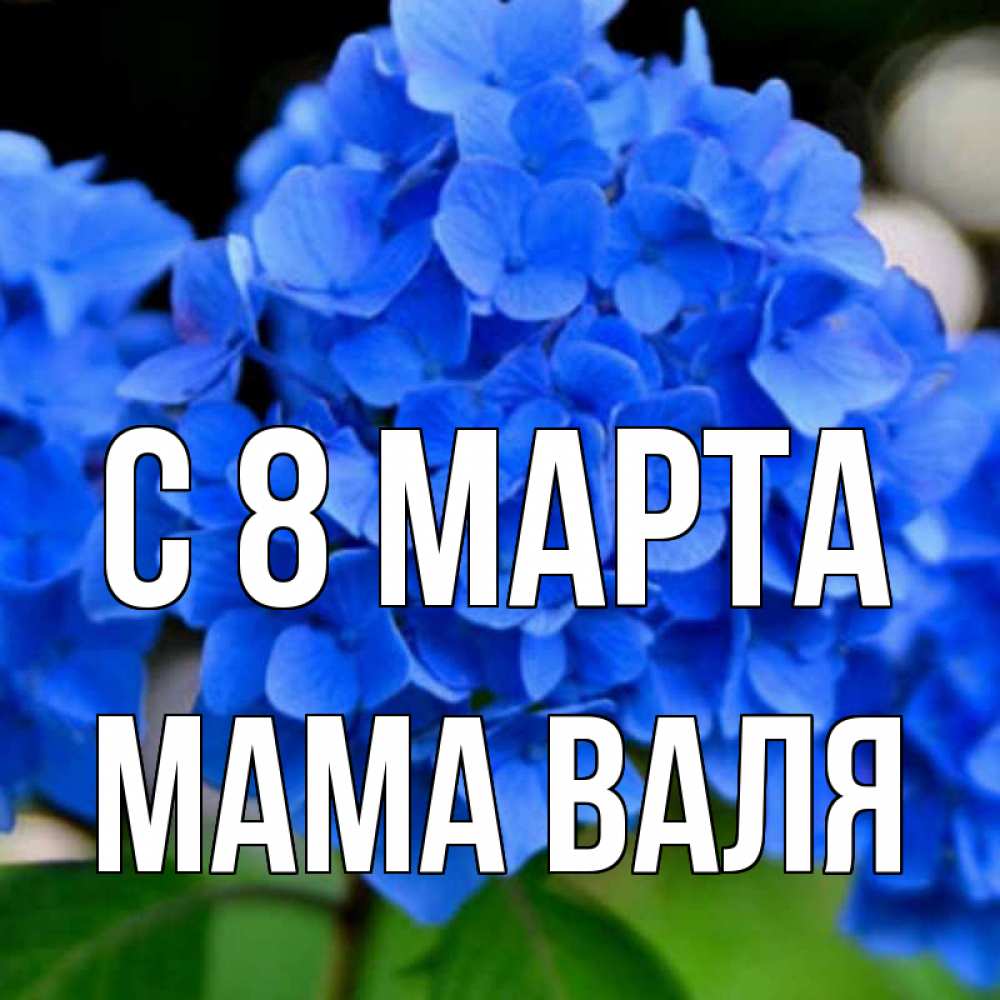 Открытка на каждый день с именем, Мама-Валя С 8 марта синие цветы Прикольная открытка с пожеланием онлайн скачать бесплатно 