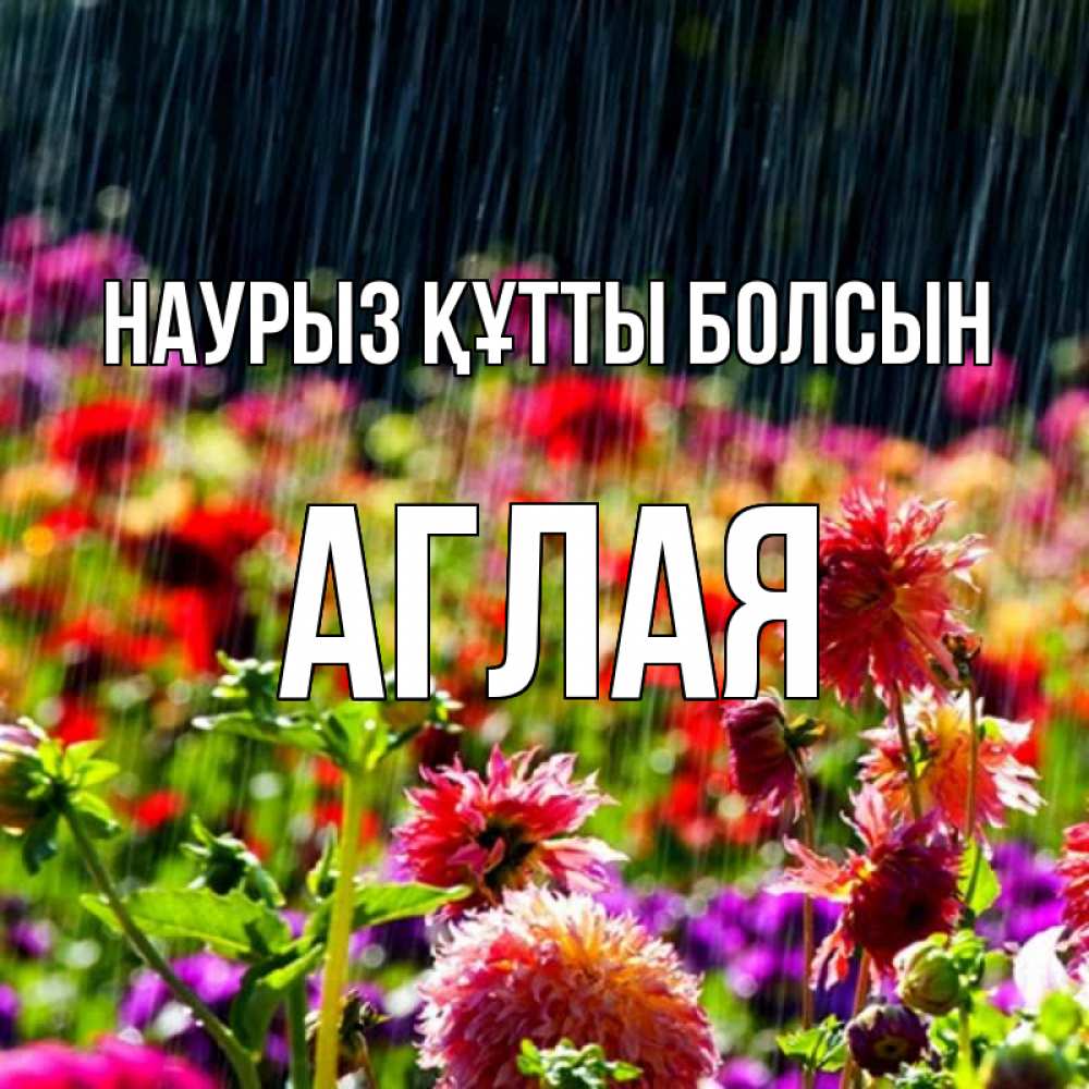 Открытка на каждый день с именем, Аглая Наурыз құтты болсын цветы под дождиком к наурызу Прикольная открытка с пожеланием онлайн скачать бесплатно 