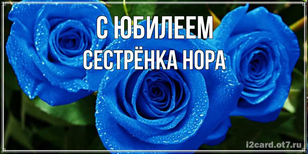 Открытка на каждый день с именем, Сестрёнка-Нора С юбилеем розы с синим цветом Прикольная открытка с пожеланием онлайн скачать бесплатно 