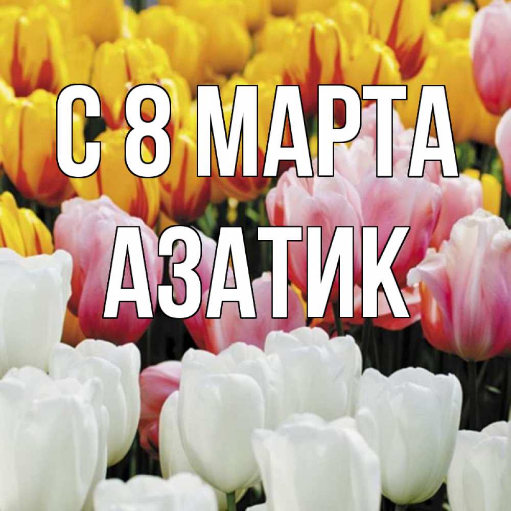 Открытка на каждый день с именем, Азатик С 8 марта разноцветные цветы Прикольная открытка с пожеланием онлайн скачать бесплатно 