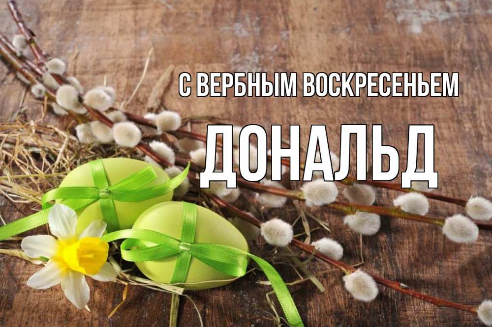 Открытка на каждый день с именем, Дональд С вербным воскресеньем верба Прикольная открытка с пожеланием онлайн скачать бесплатно 